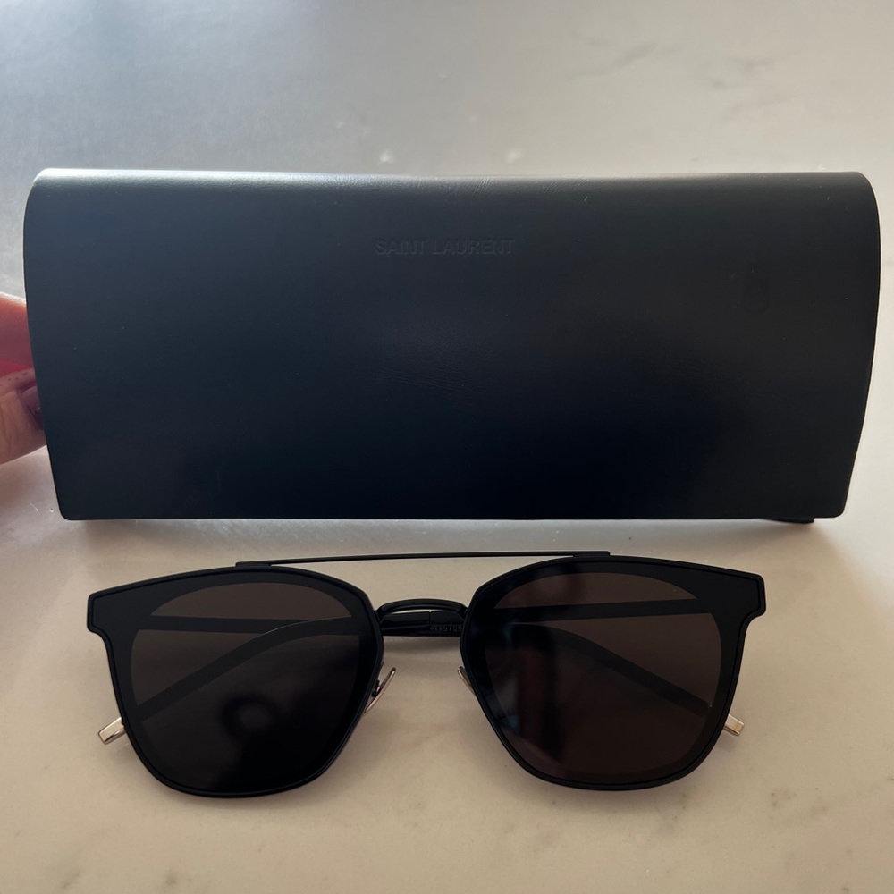 Saint Laurent YSL Black Metal Aviator Sunglasses SL28
